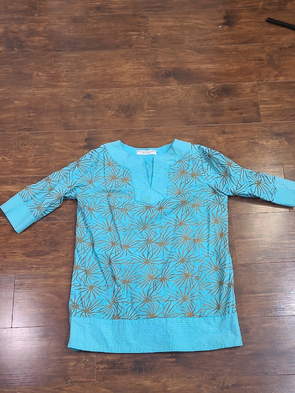 Gretchen Scott Designs Bright Turquoise Blouse Cotton Size Large